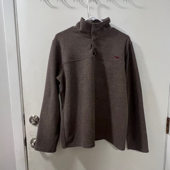 Mountain Khakis Brown Snap Mock Neck Fleece Pop Top Pullover Sweater Size Medium - Picture 3 of 10